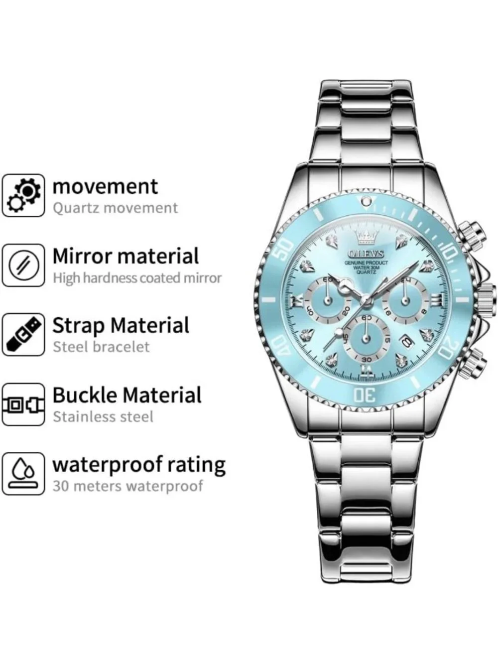 Stylish Women's Analog Watch with Diamonds, Waterproof, Luminous, Two-Tone